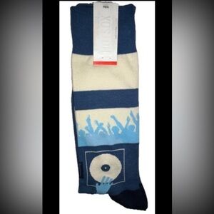HotSox Crew Dress Socks 1 Pair Men 6-12.5 Blue White w DJ & People w Logo NEW$16
